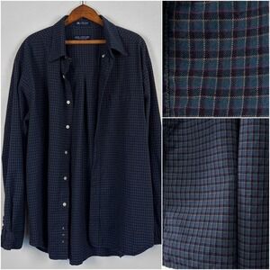 John Ashford Mens XL Blue Plaid Shirt Heavyweight Cotton Button Down Vtg 90s Dad